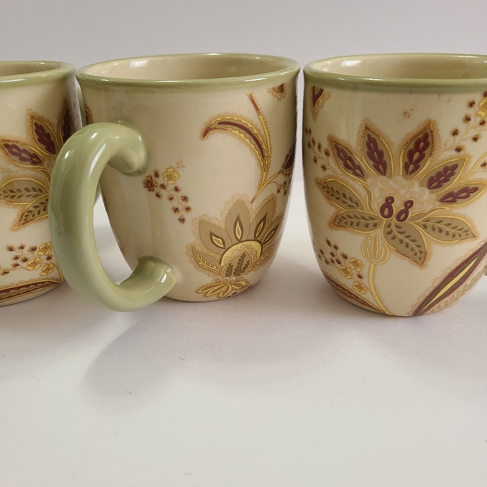 Turkish Floral Ivory Ceramic Mugs Set of 3 by Jaclyn Smith